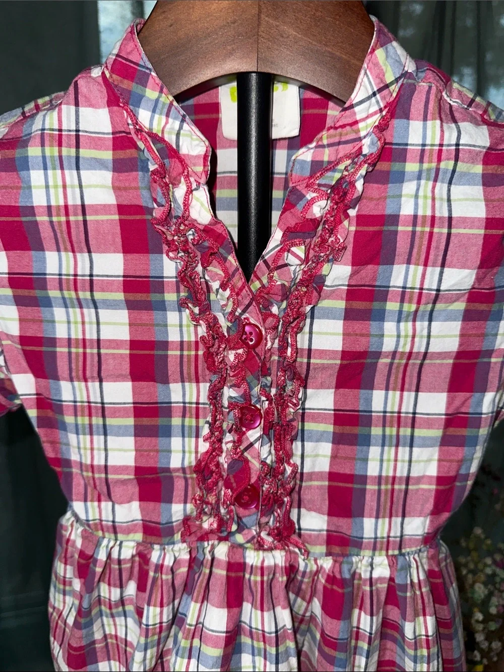 Crazy 8 Girls Pink Plaid Ruffle-Front Short Sleeve Dress